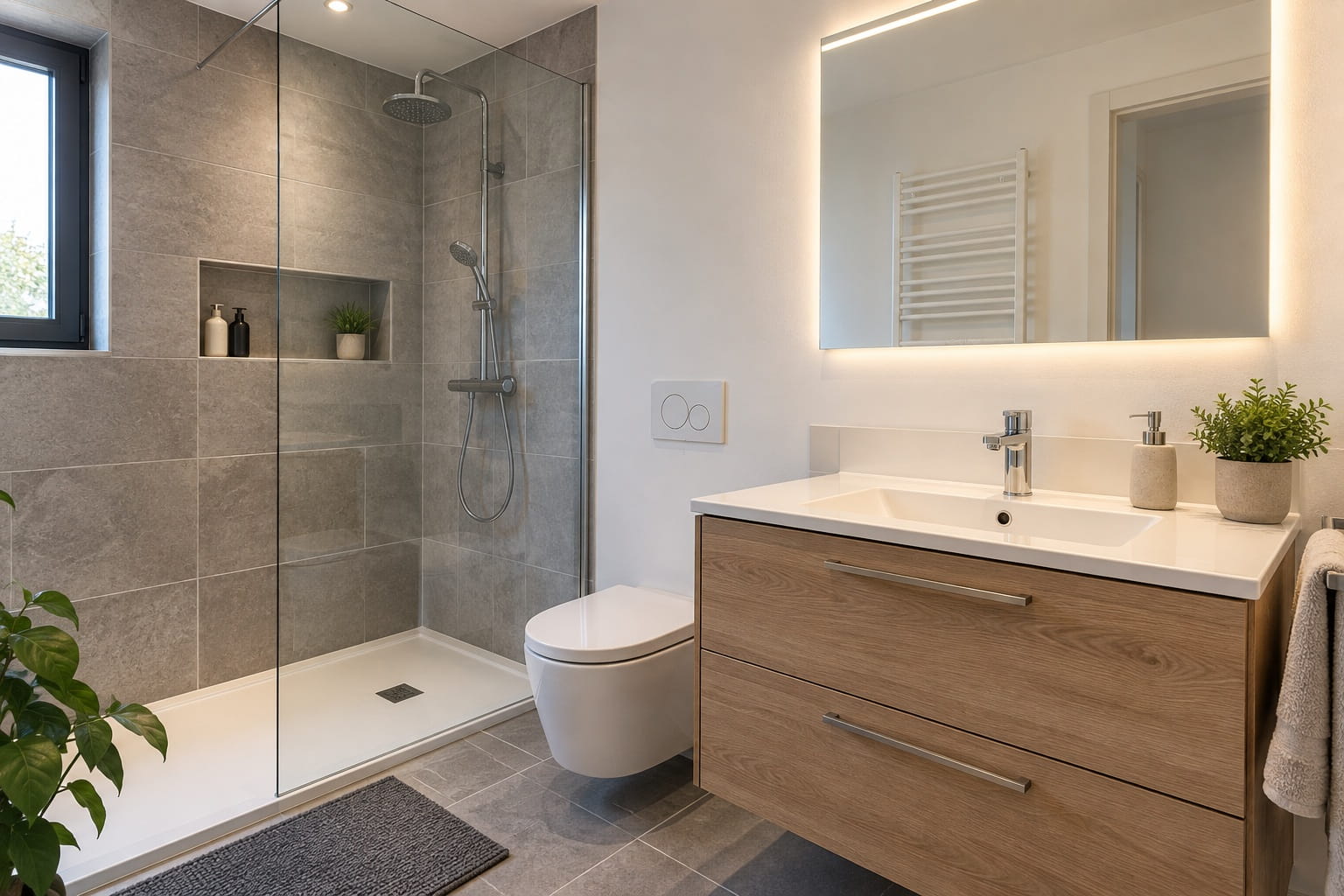 Rénovation complète d’une salle de bain à Saint-Loubès – douche, sanitaires et plomberie.